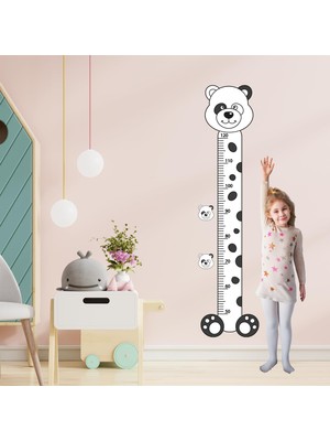 Frefly Store Panda Temalı Çocuk Boy Ölçer Sticker – Siyah Beyaz Minimal Duvar Dekoru
