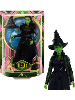 Frefly Store Mattel Evrensel Wicked Elphaba Moda Bebek ve Aksesuarları, Yeşil Ciltli, Örgülü Siyah Saç, Olasılık ve Çıkarılabilir Balo Salonu Görünümü