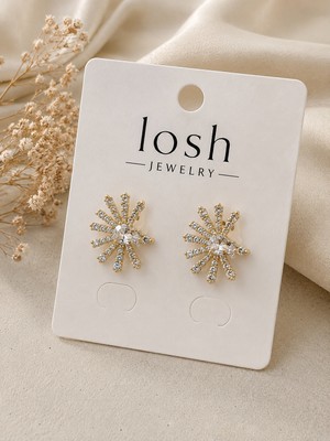 Moda Güneş Figürlü Zirkon Taşlı Gold Küpe