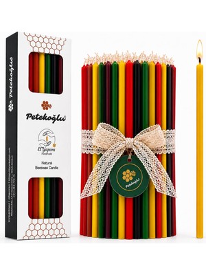 Frefly Store Petekoğlu 5 Renk Balmumu Mum (Beeswax Candle) 40 Adet 20 cm Ince Uzun Dilek ve Doğum Günü Mumu Doğal El Yapımı Parti Ritüel