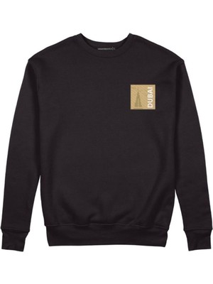 Frefly Store Tarzsokak Siyah Dubai Baskılı Bisiklet Yaka Kapşonsuz Unisex Pamuklu Sweatshirt, Siyah, S