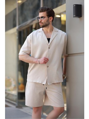 Frefly Store Madmext Bej Basic Erkek Şort Gömlek Takım E7311,BEJ S