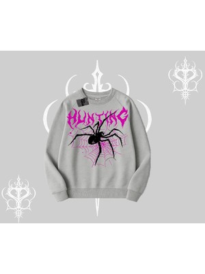 Frefly Store Tarzsokak Beyaz Biskilet Yaka Sweatshirt Autumn Spider, Gri, M
