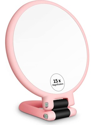 Frefly Store Aputue Aynamirror, 15X Büyüteçli Çift Taraflı Katlanabilir Elde Taşınabilir, 360 Derece Dönebilen Masaüstü Standlı, Pembe Kozmetik Makyaj Aynası Kadınlar ve Kızlar Için Taşınabilir Seyahat