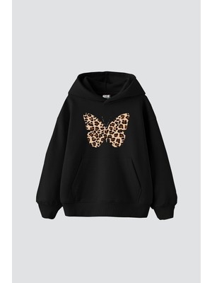 Frefly Store Tarzsokak Butterfly Leopard Baskılı Oversize Unisex Premium Siyah, SIYAH-319, Xl