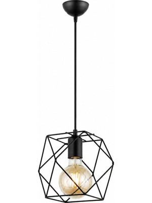 Frefly Store Modern Endüstriyel Tekli Sarkıt Avize – Siyah Metal Geometrik Kafes Tasarım – E27 Duy Uyumlu Tavan Aydınlatma – Salon, Mutfak, Yemek Odası, Kafe ve Restoran Için Dekoratif Avize