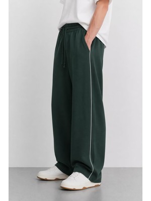 Frefly Store Erkek Baggy Kalıp Biyeli Rahat Günlük Düz Eşofman Altı (Zümrüt, 2xl)