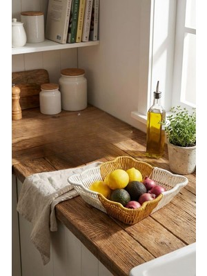 Frefly Store Buffer Kare Dalgalı Çift Renkli Plastik Rattan Sepet, Ekmek ve Meyve Sepeti, 25X25X8 Cm, Yıkanabilir, Iç Içe Geçebilen, 3 Parça
