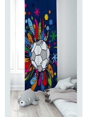 Frefly Store Pelangi Mavi Futbol Topu Desenli Dijital Baskı Yıkanabilir Bebek Çocuk Odası Fon Perdesi, Mavi 70 x 200