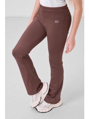 Frefly Store Kahverengi Esnek Standart Fit Basic Performans Ispanyol Paça Kız Çocuk Tayt - 75193