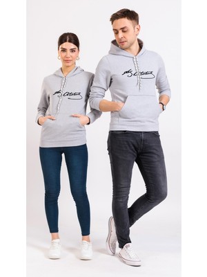 Frefly Store Tarzsokak Unisex Renkli Kemal Atatürk Imzalı Kapüşonlu Sevgili Kombin Sweatshirt, Gri, L
