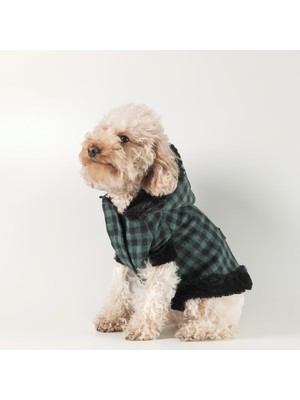 Frefly Store Patipatron Kalın Kumaş Oduncu Kapüşonlu Köpek Montu, Kışlık, Yeşil Ekose (S)