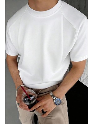 Frefly Store Erkek Tişört Basic Bisiklet Yaka Tişört Rahat Kesim Dökümlü Günlük Spor Tshirt (Beyaz, L)