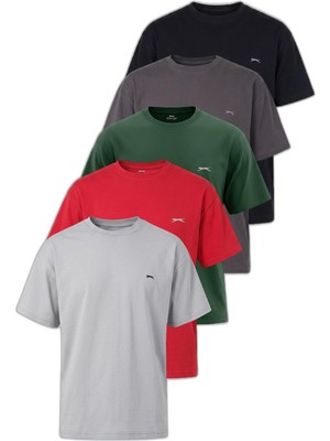 Frefly Store Slazenger Kulana 5 Li Set Erkek Yeşil - Koyu Gri - Kırmızı - Lacivert - Gri Tişört