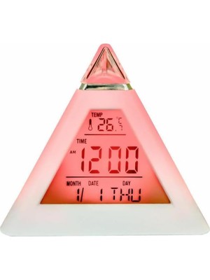 Upway 7 Renkli Piramit Şekilli Dijital LED Çalar Saat Alarm Termometre Masa Saati