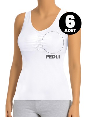 Frefly Store Öts Kadın 6’lı Pamuklu Atlet Büzgülü Çıkarılabilir Pedli Nefes Alan Doku (3161-6), Beyaz, M