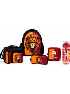 Galatasaray Lisanslı Aslan Baskılı 5'li Okul Seti - Okul Çantası, Beslenme Çantası, Kalemlik, Beslenme Kutusu ve 500 ml Matara