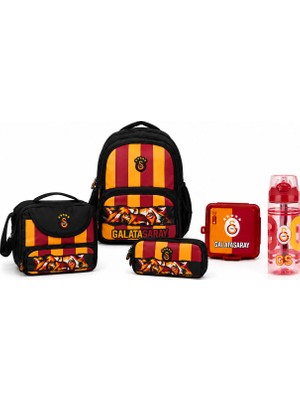 Galatasaray Lisanslı Aslan Gözü Baskılı 5'li Okul Seti - Okul Çantası, Beslenme Çantası, Kalemlik, Beslenme Kutusu ve 500 ml Matara