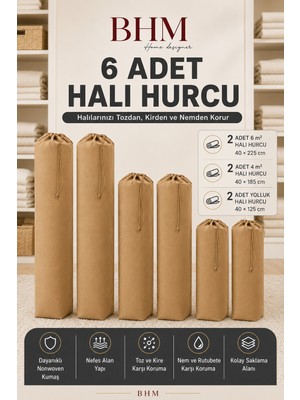 Bhm 6 Adet Halı Hurcu Seti Büzgülü Halı Saklama Çantası Toz ve Neme Karşı Koruyucu