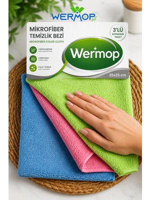 Safir 3'lü Renkli Mikrofiber Cam Temizleme Bezi 35X35 cm