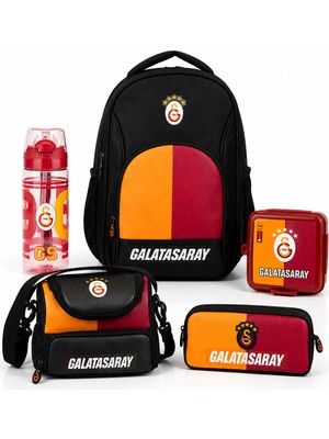 Galatasaray Lisanslı Parçalı Renk Tasarımlı 5'li Okul Seti - Okul Çantası, Beslenme Çantası, Kalemlik, Beslenme Kutusu ve 500 ml Matara