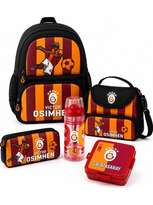 Galatasaray Lisanslı Victor Osimhen Baskılı 5'li Okul Seti - Okul Çantası, Beslenme Çantası, Kalemlik, Beslenme Kutusu ve 500 ml Matara