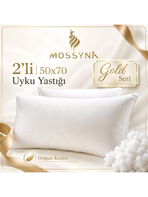 Mossyna | Gold Serisi | 2'li Double Ultra Dolgun Yastık | %100 Pamuk Saten | 50X70 | Boncuk Silikonlu Yıkanabilir