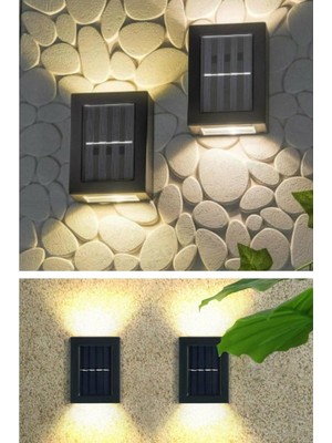 Solar Çift Taraflı Duvar Lamba, 2 Adet, Güneş Enerjili, Siyah, Dekoratif Bahçe Aydınlatması