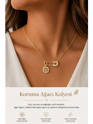 Lyra Yaşam Ağacı Gold Çelik Kolye