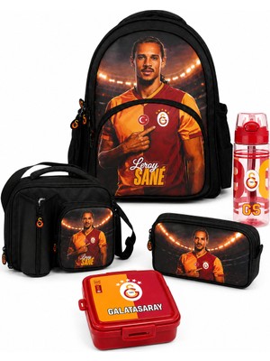 Galatasaray Lisanslı Leroy Sane Baskılı 5'li Okul Seti - Okul Çantası, Beslenme Çantası, Kalemlik, Beslenme Kutusu ve 500 ml Matara