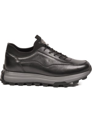 Voyager Siyah Premium Hakiki Deri Erkek Günlük Sneaker Memory Kalın Taban M084-2 M
