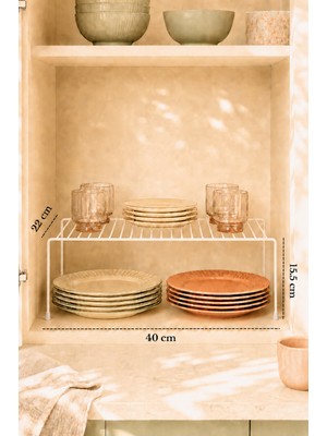 Edora Home Bej Dolap İçi Düzenleyici Tel Raf Fincan Tabak Kase Organizer Paslanmaz Metal