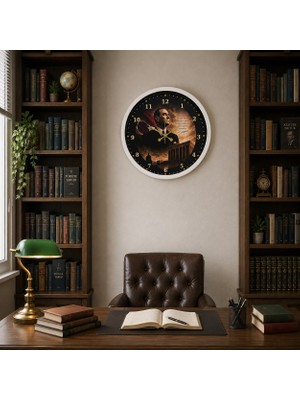 Hobilinka Beyaz Büyük Miras 40 x 40 cm Metal Atatürk Duvar Saati