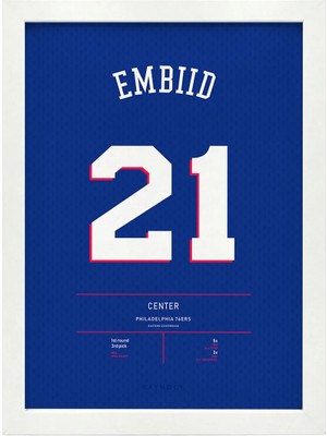 Kaynock Joel Embiid, Philadelphia Sixers, Basketbol, Nba Poster Tablo Beyaz