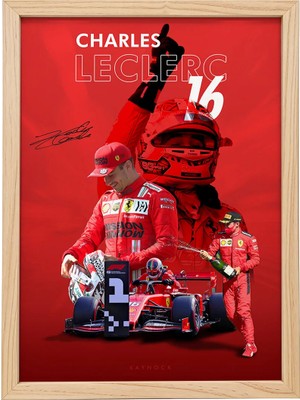 Kaynock Charles Leclerc, Scuderria Ferrari, Formula 1, Poster Tablo Ahşap