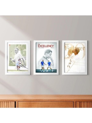 Kaynock Roger Federer 3'lü Set, Tenis, Rafael Nadal, Tablo Seti, Poster Tablo Dijital Tasarım