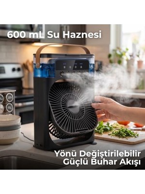 Skygo Revify Concord Air Cooler Fan - Sulu Taşınabilir Mini Klima ve Hava Soğutucu, 3 Kademeli Türbin Vantilatör, 7 Renkli LED Işıklı ve Zamanlayıcılı Nemlendirici Masa Fanı (Siyah)