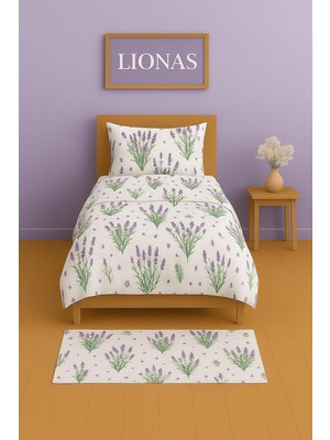 Skygo Revify Ezgi Tek Kişilik Desenli Nevresim Takımı, Lavanta Deseni, 155 x 230 Cm, Pamuk Polyester Karışım, Kapaklı Yastık Kılıfı Dahil
