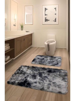Bubble Tavşan Tüyü, Kaymaz Taban, Pofuduk, Ultra Lüks, Yıkanabilir 2'li Banyo Paspası (Eskitme