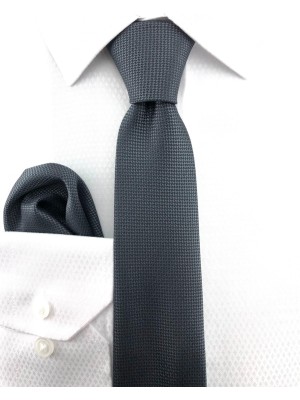 Pierroni Füme Renkli Oxford Desen Mendilli Kravat Microfiber Kumaş ile Şık Tasarım