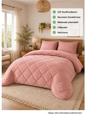 Battal Boy Renkli Yorgan-Wellsoft Yumuşak-Çift Taraflı 215X235 Pembe