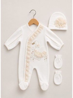 Kardeşler Bebe Dantel Detaylı Bebek Tulum Seti