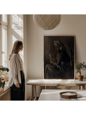 Pegziz Okuyan Köylü Kadın Tablosu | Çerçeveli Klasik Portre Sanat Poster Duvar Dekoru