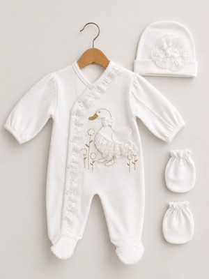 Kardeşler Bebe Dantel Detaylı Bebek Tulum Seti
