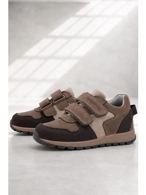 Rakerplus Hakiki Deri Cırt Cırtlı Kahve Vizon Çocuk Sneakers Spor Ayakkabı