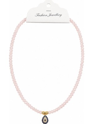 Bartuva Design Pudra Pembe Boncuklu Nazar Damla Uçlu Kolye