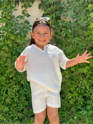 Bahnur Beyaz Kız Bebek Çocuk Müslin Alt Üst Takım