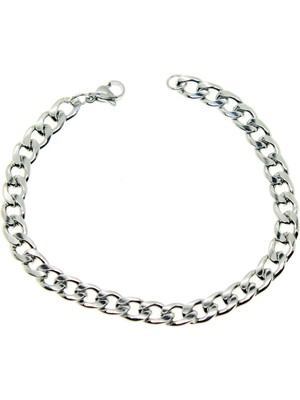 Oghamay Gümüş Renk Cuban Unisex Erkek Metal Beyaz Çelik Zincir Çelik Bileklik- 2800