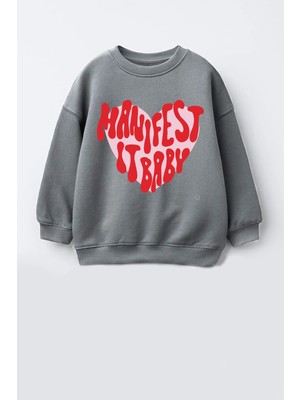 Monila Kız Çocuk 3 Iplik Kumaş Baskılı Pamuklu Sweatshirt