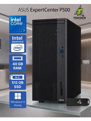 Asus Expertcenter P500 Intel Core 7 (240H) 40GB Ddr5 512GB SSD Windows 11 Home + Office 2026 + Flash Bellek Hediye